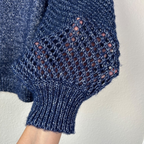Tommy Bahama women size XL knit sweater navy wool blend shimmer balloon sleeve - Picture 7 of 13
